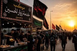 موکب «انصارالحسین» سازمان بنادر شبانه روزی به زائران اربعین خدمت می کند