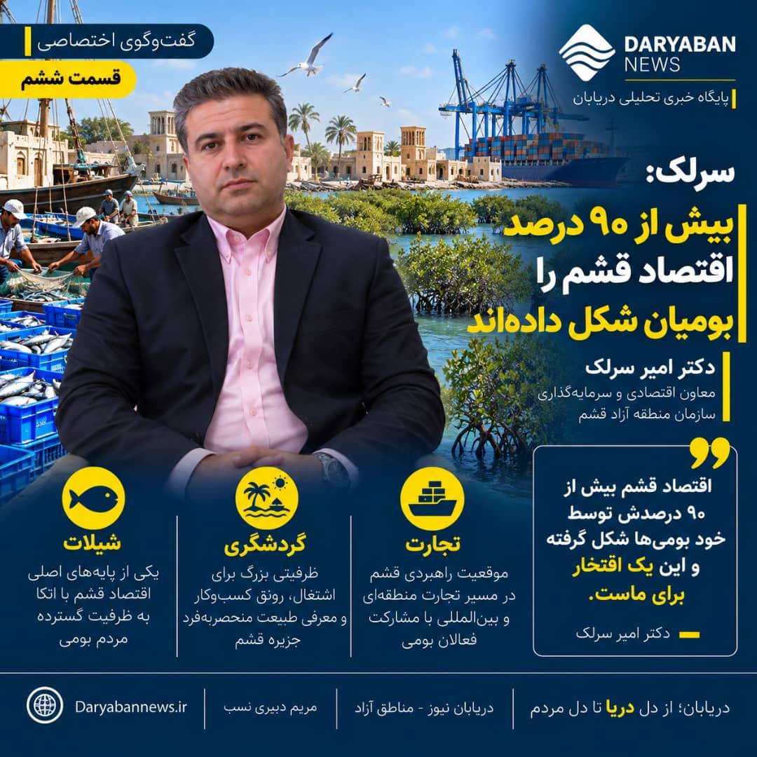 امیر سرلک: بیش از ۹۰ درصد اقتصاد قشم توسط بومیان شکل گرفته است