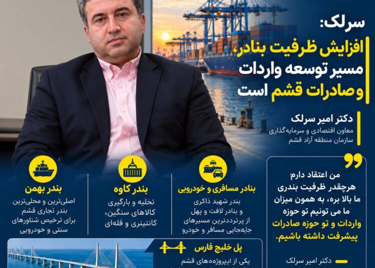 سرلک: افزایش ظرفیت بنادر، مسیر توسعه واردات و صادرات قشم است
